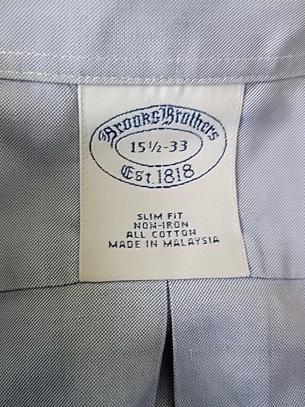 Brooks Brothers Dress Shirt Men's 15.5 33 Slim Fit Blue Long Sleeve‎ Button Up